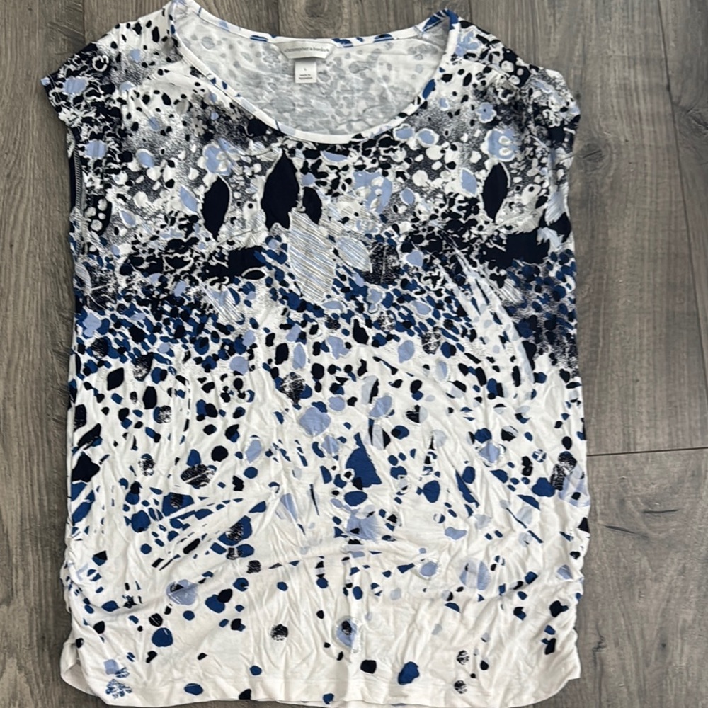 Christopher & Banks Blue and White Patterned Blouse